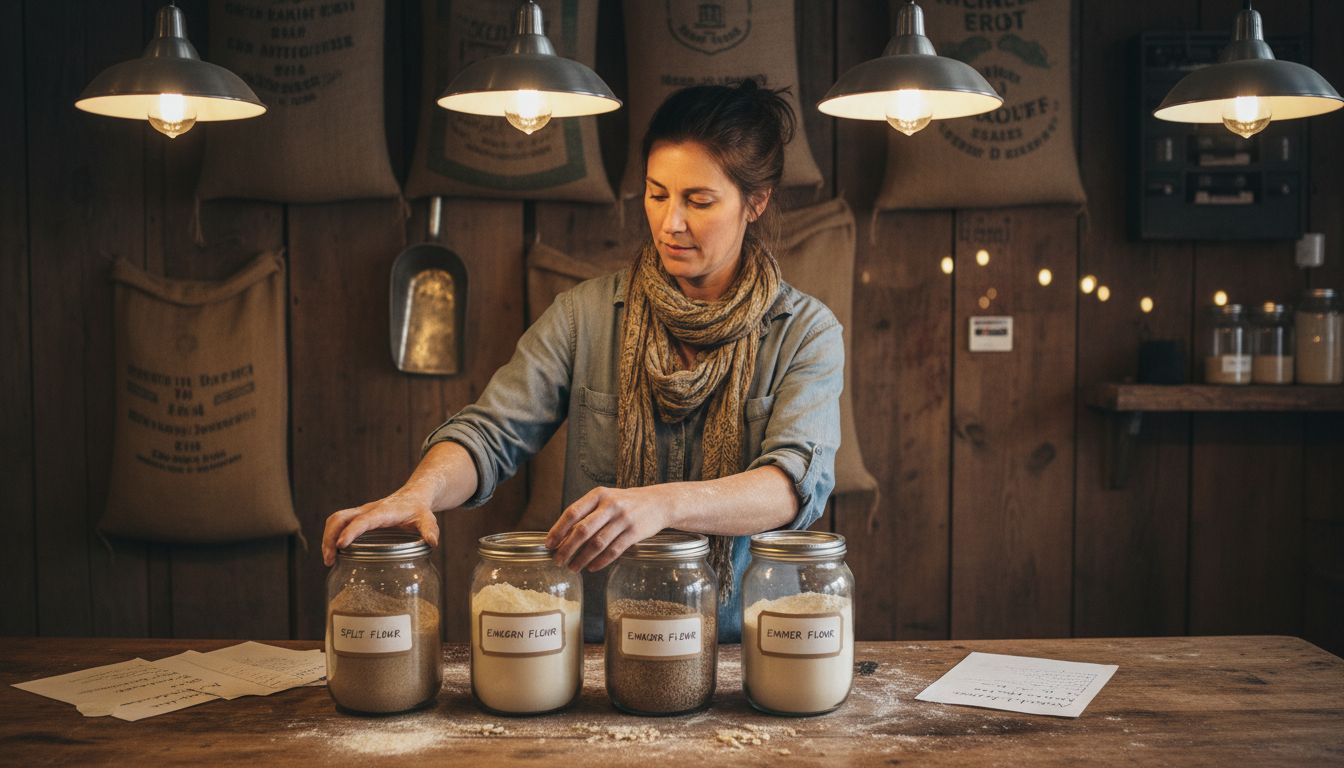 Jars of ancient flour with grain historian