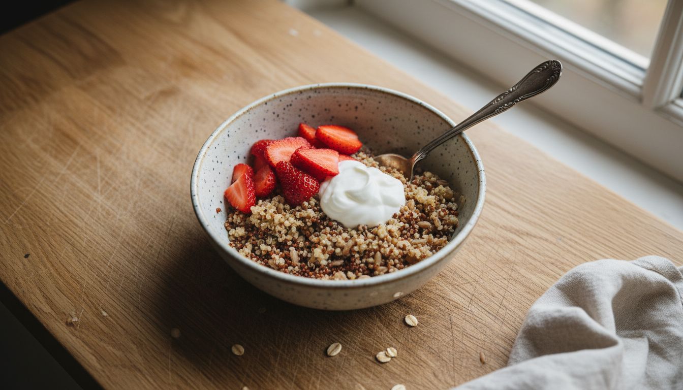 Cooked ancient grains in breakfast bowl