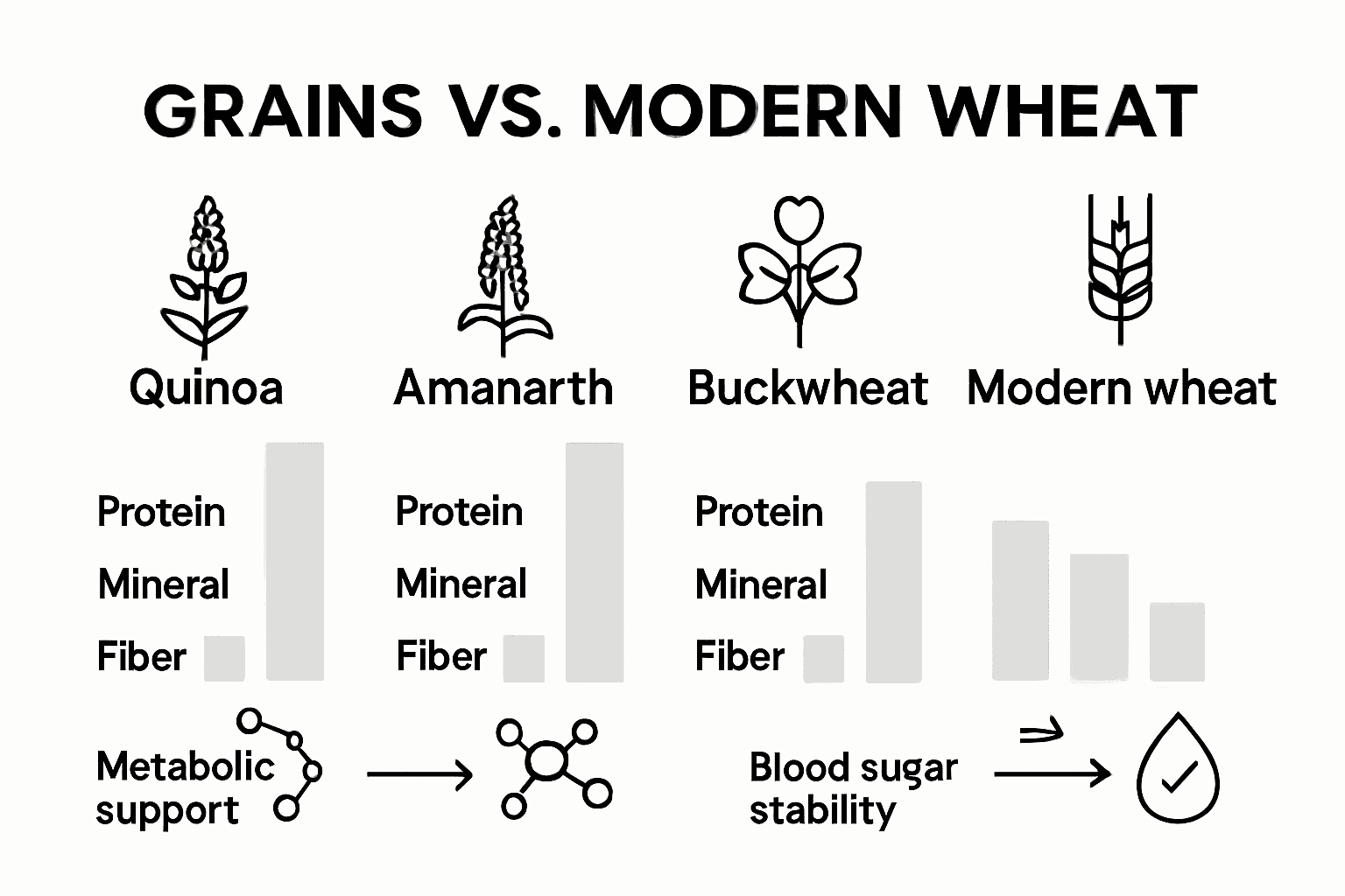 Infographic comparing ancient grain nutritional benefits