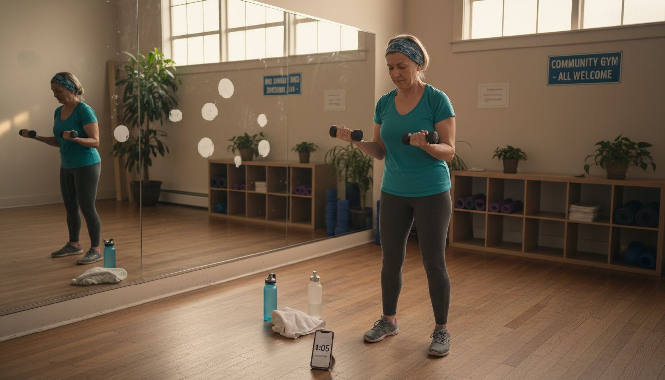 Woman strength training in fitness studio