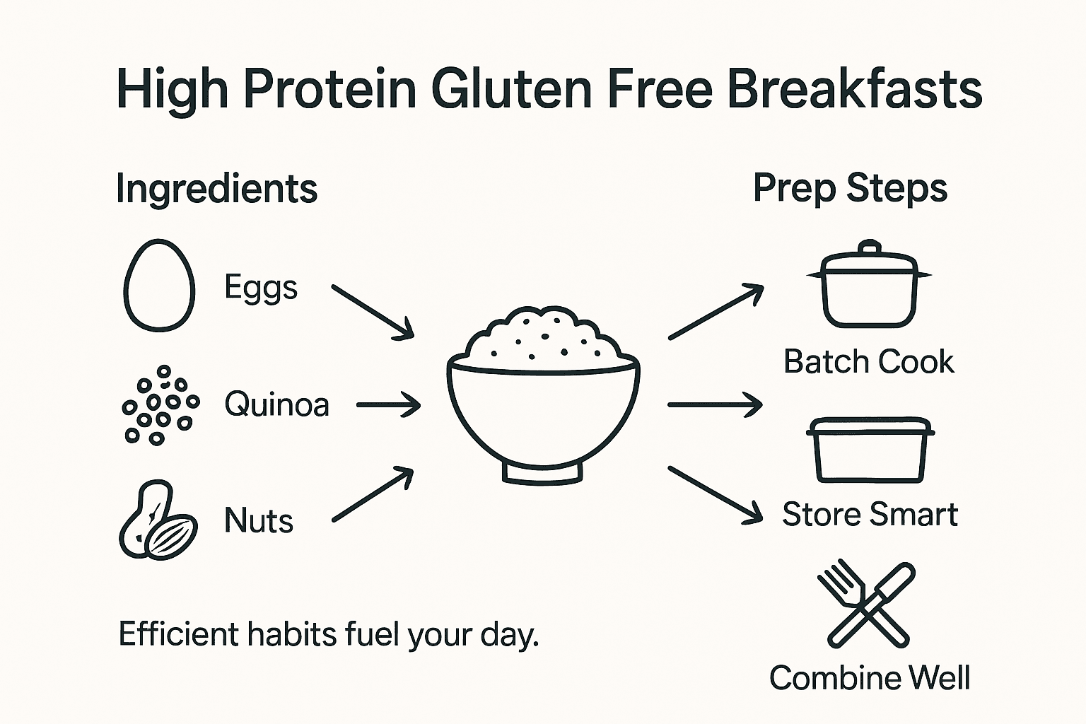 Infographic showing steps for gluten free protein breakfast