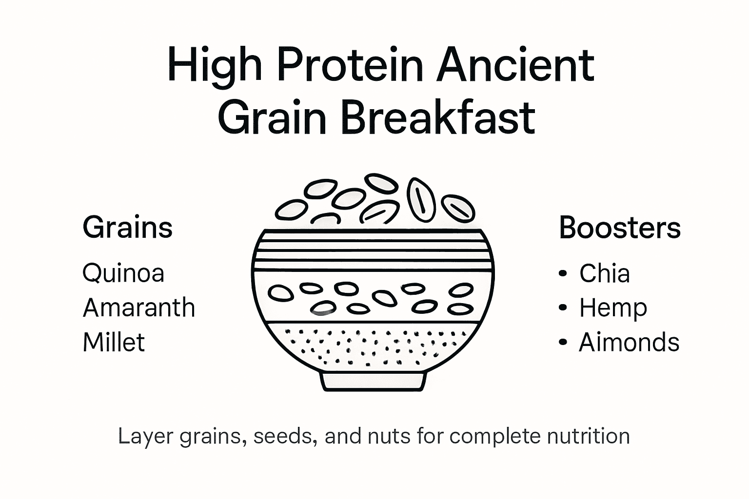 Infographic showing balanced ancient grain breakfast composition