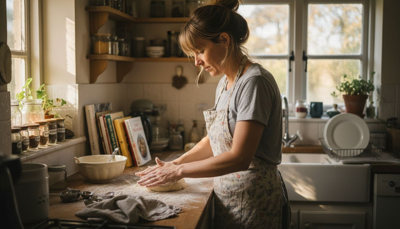 Woman making bread with einkorn flour