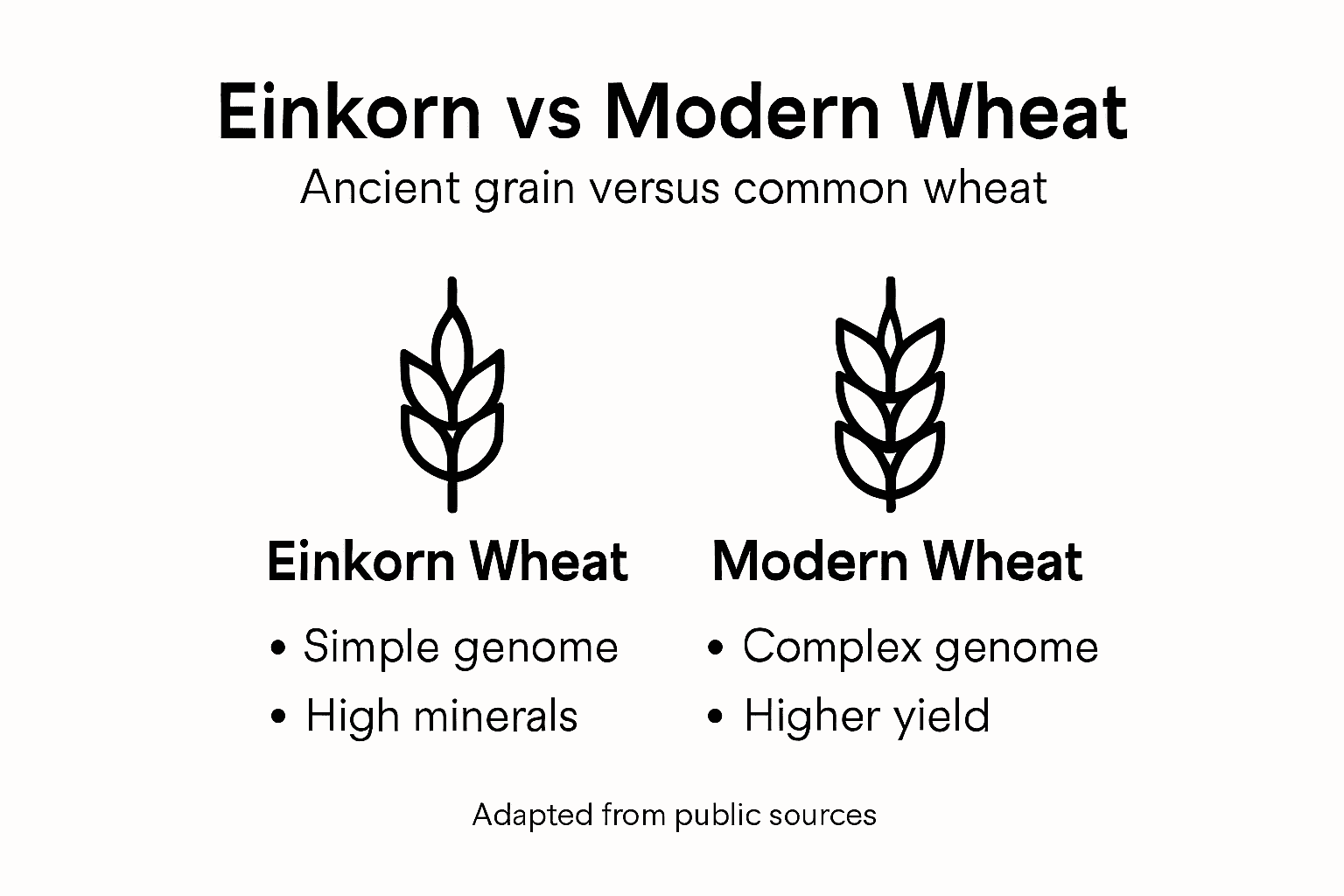 Infographic comparing einkorn and modern wheat features