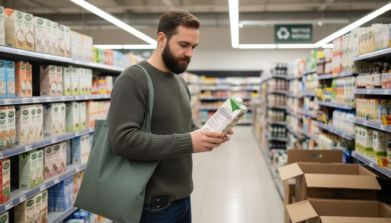 Man shopping for plant proteins in grocery
