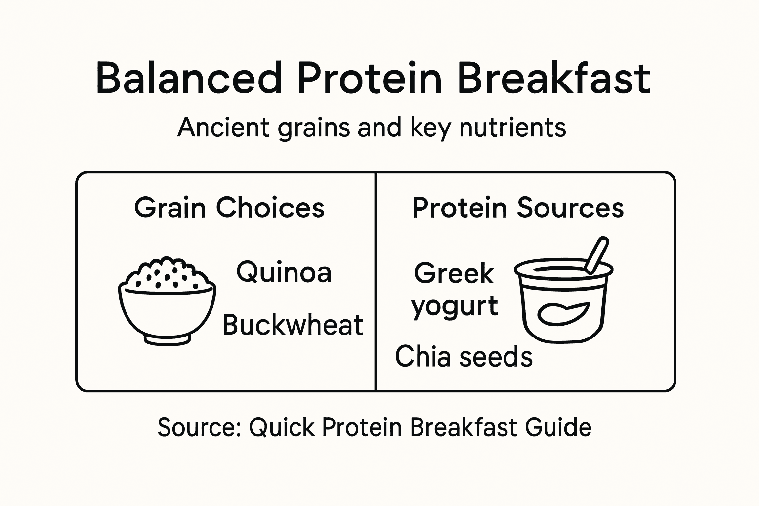Infographic showing balanced protein breakfast with grains