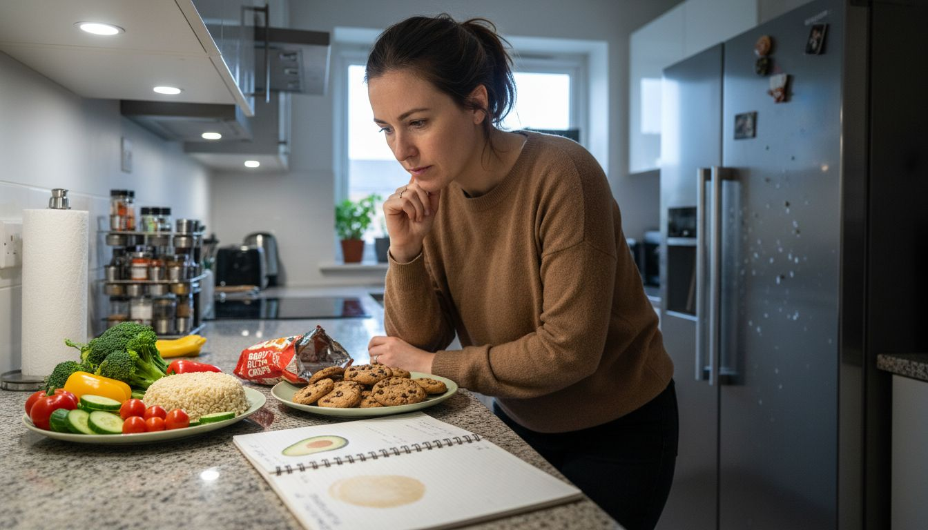 Nutritionist comparing healthy and processed foods