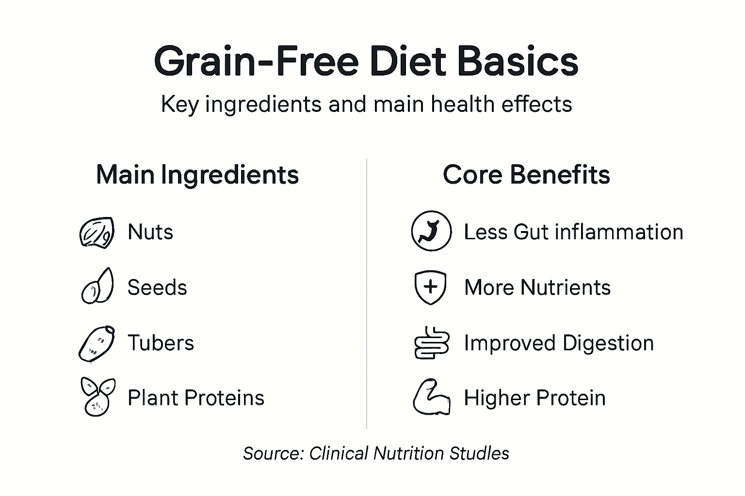 Infographic with grain-free ingredients and benefits