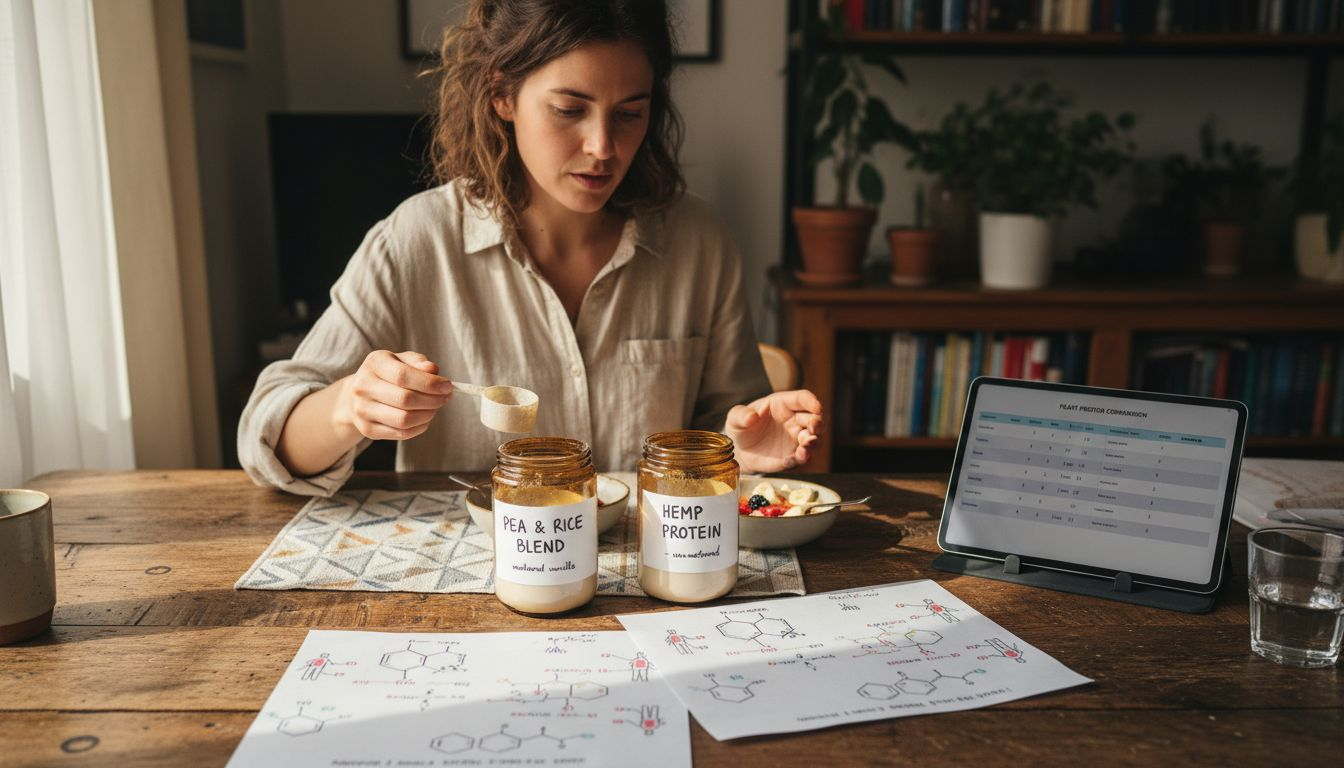 Nutritionist comparing two plant protein jars