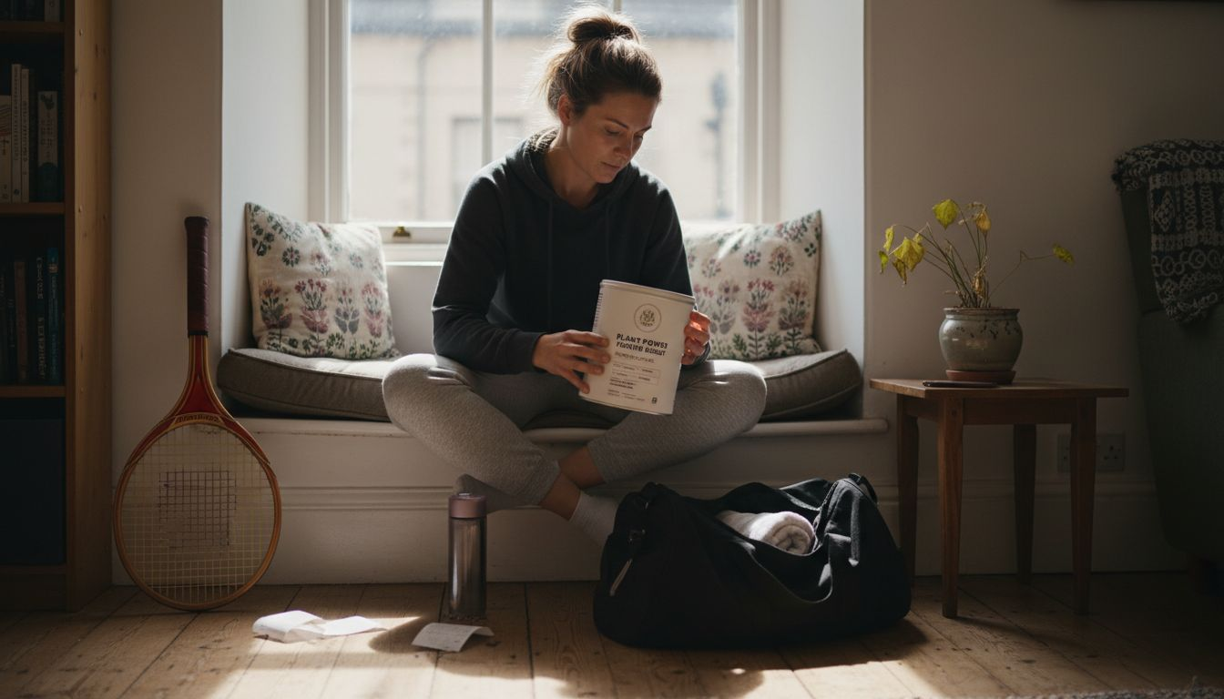 Woman reading nutrition label at home
