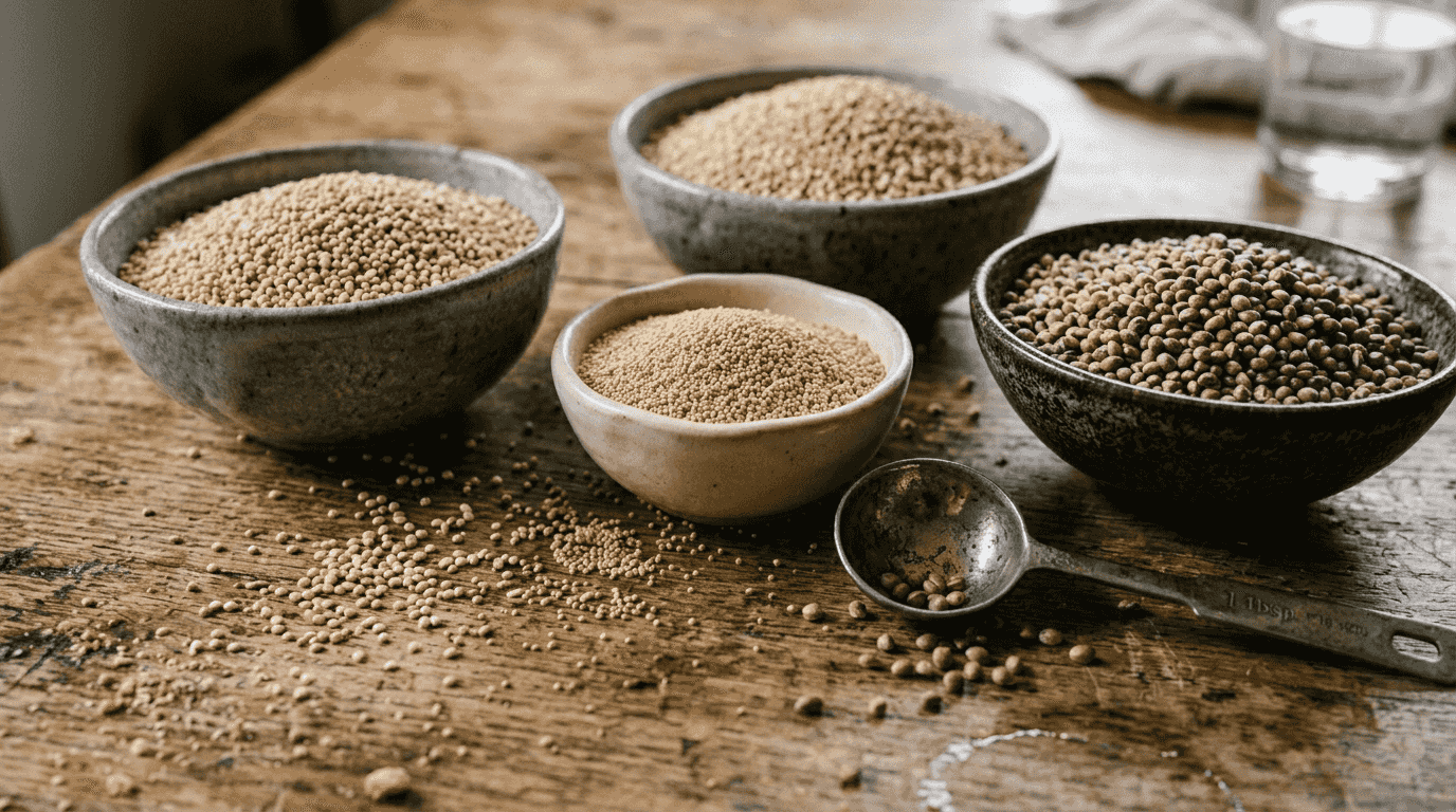 Grains and seeds rich in plant protein