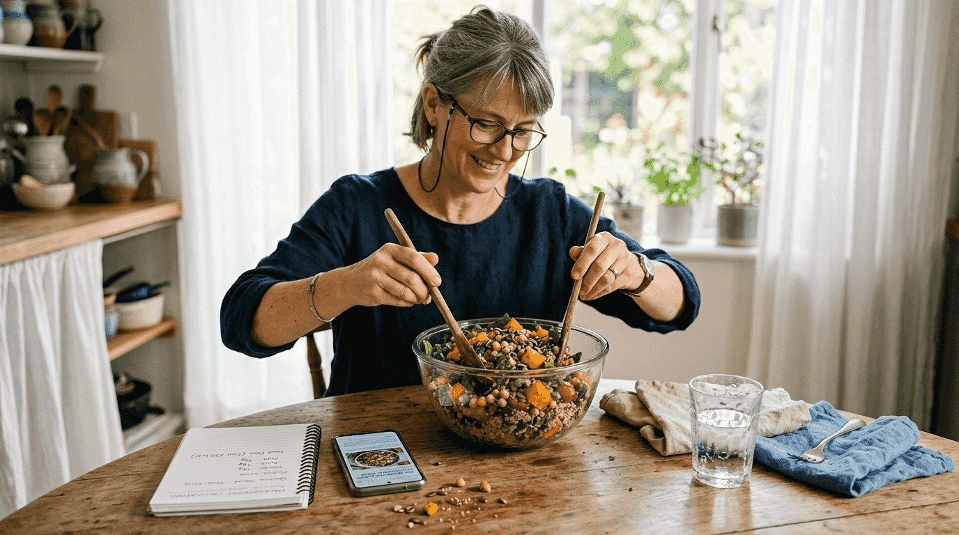 Salad bowl with assorted vegetable proteins