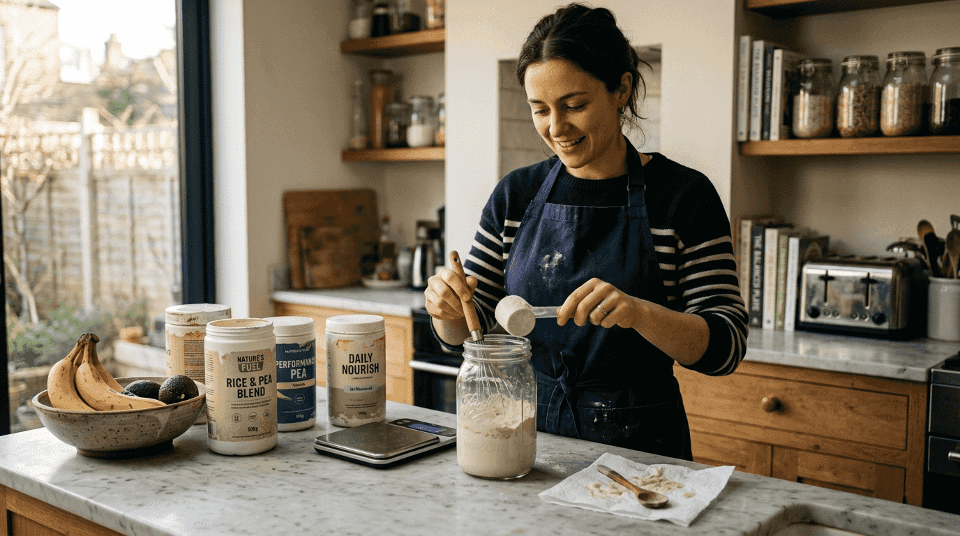 Nutritionist blending rice pea protein