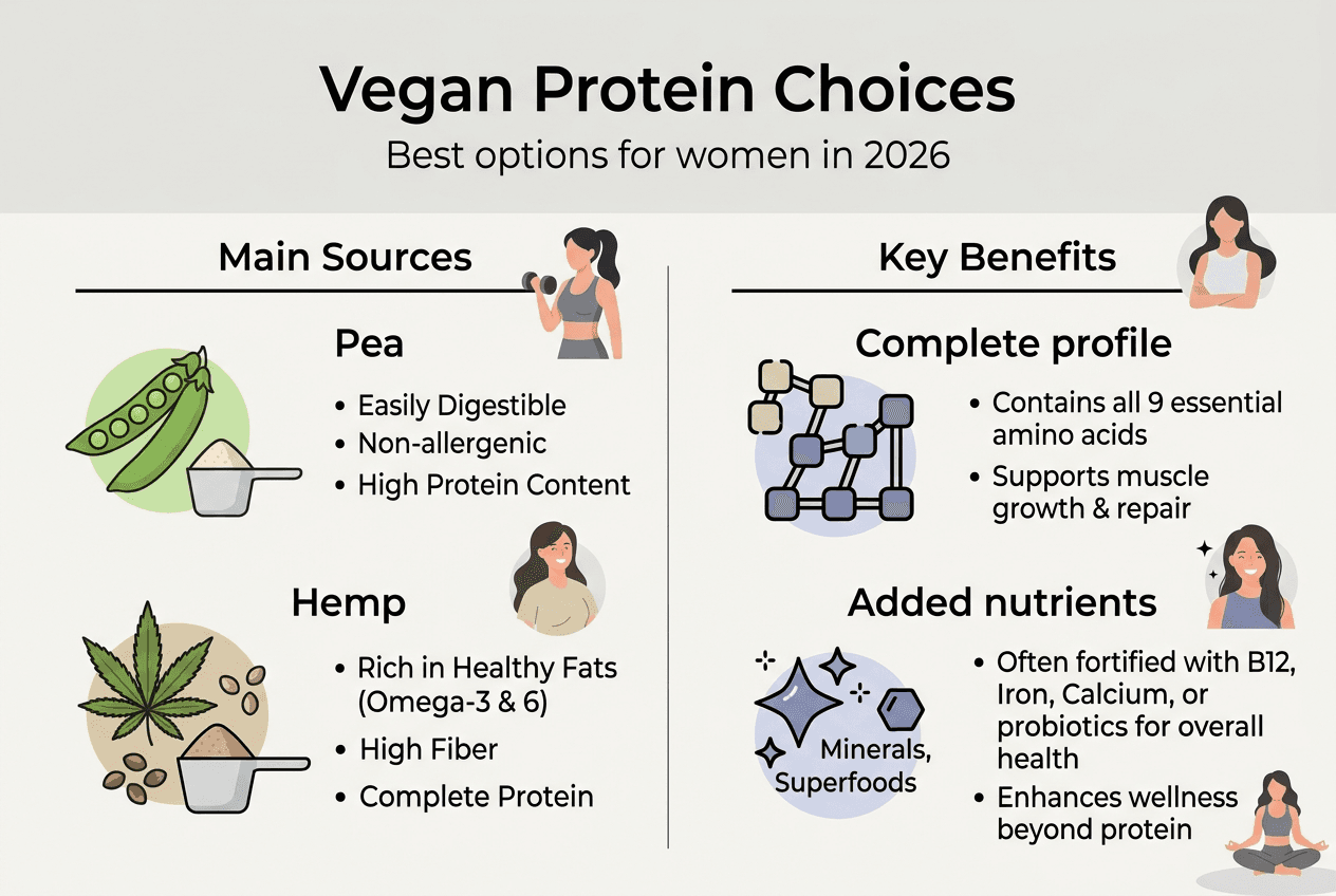Infographic comparing vegan protein sources and benefits