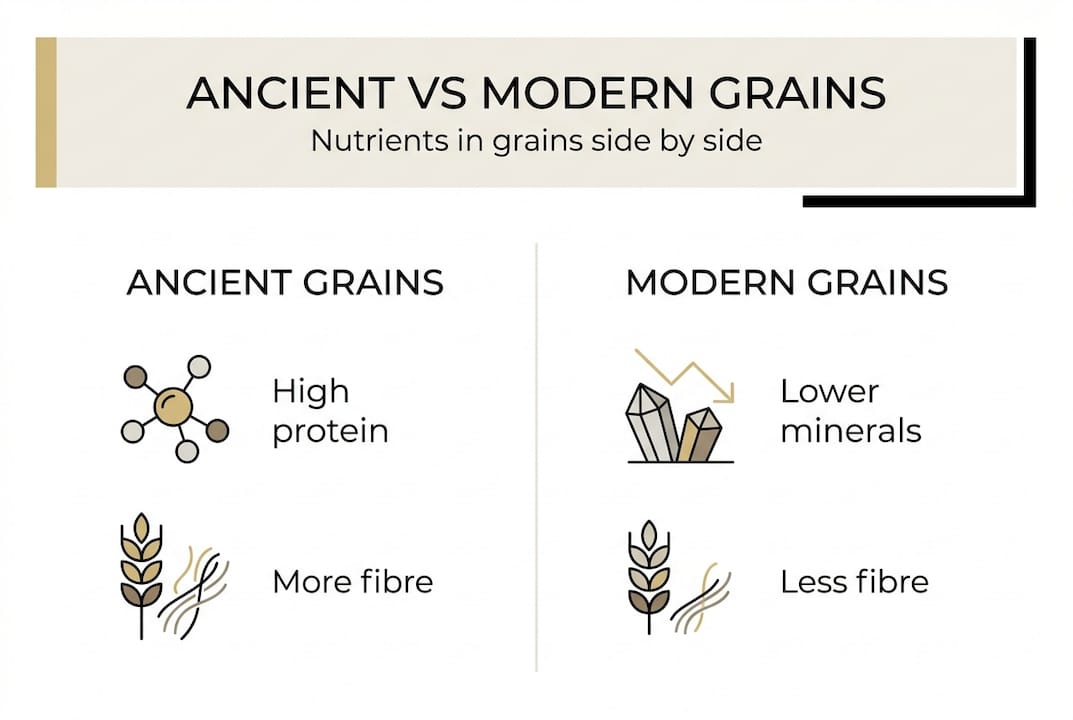 Infographic comparing ancient and modern grains nutrients