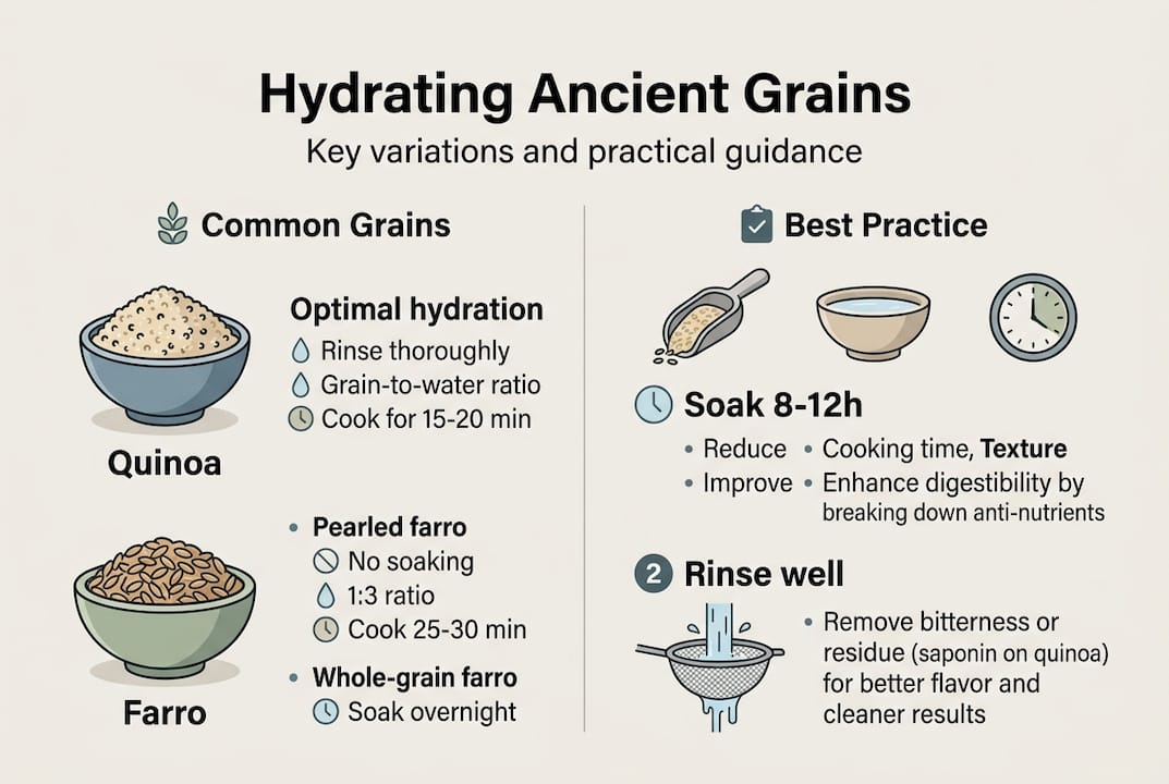 Infographic on hydrating methods for ancient grains