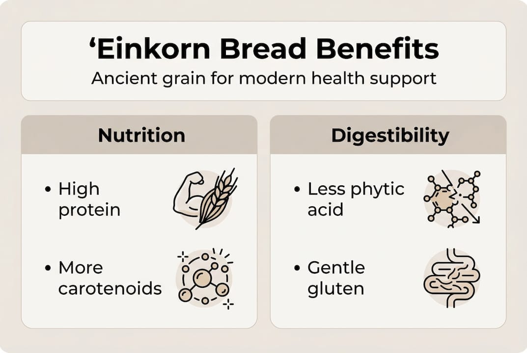 Infographic of einkorn bread nutritional and health pros