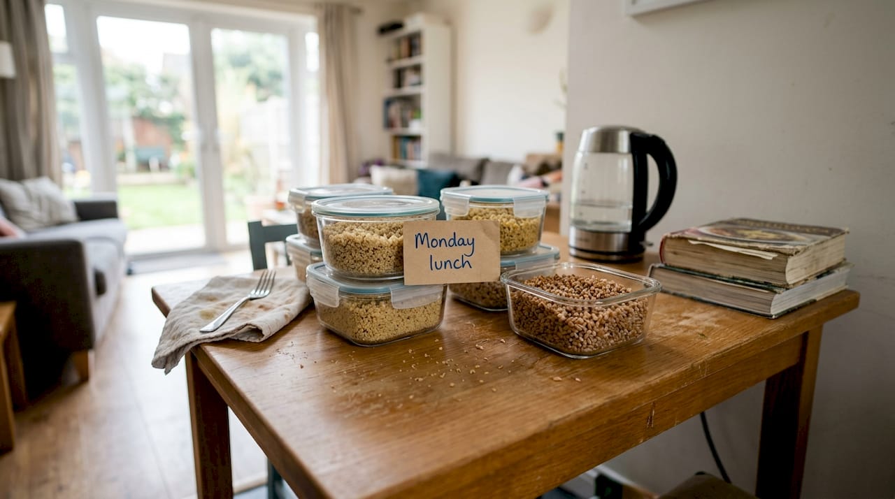 Grains stored in glass containers on table