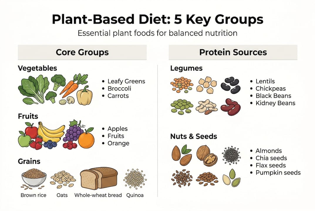 Infographic five plant-based food groups overview