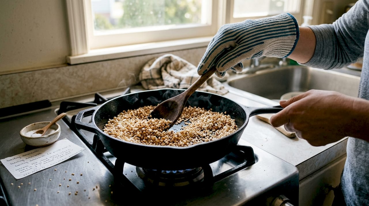 Toasting ancient grains on stove top