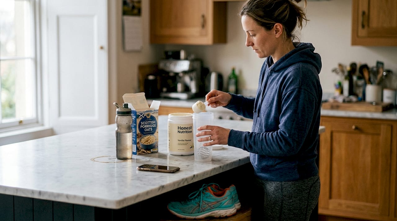 Woman making vegan shake in morning kitchen