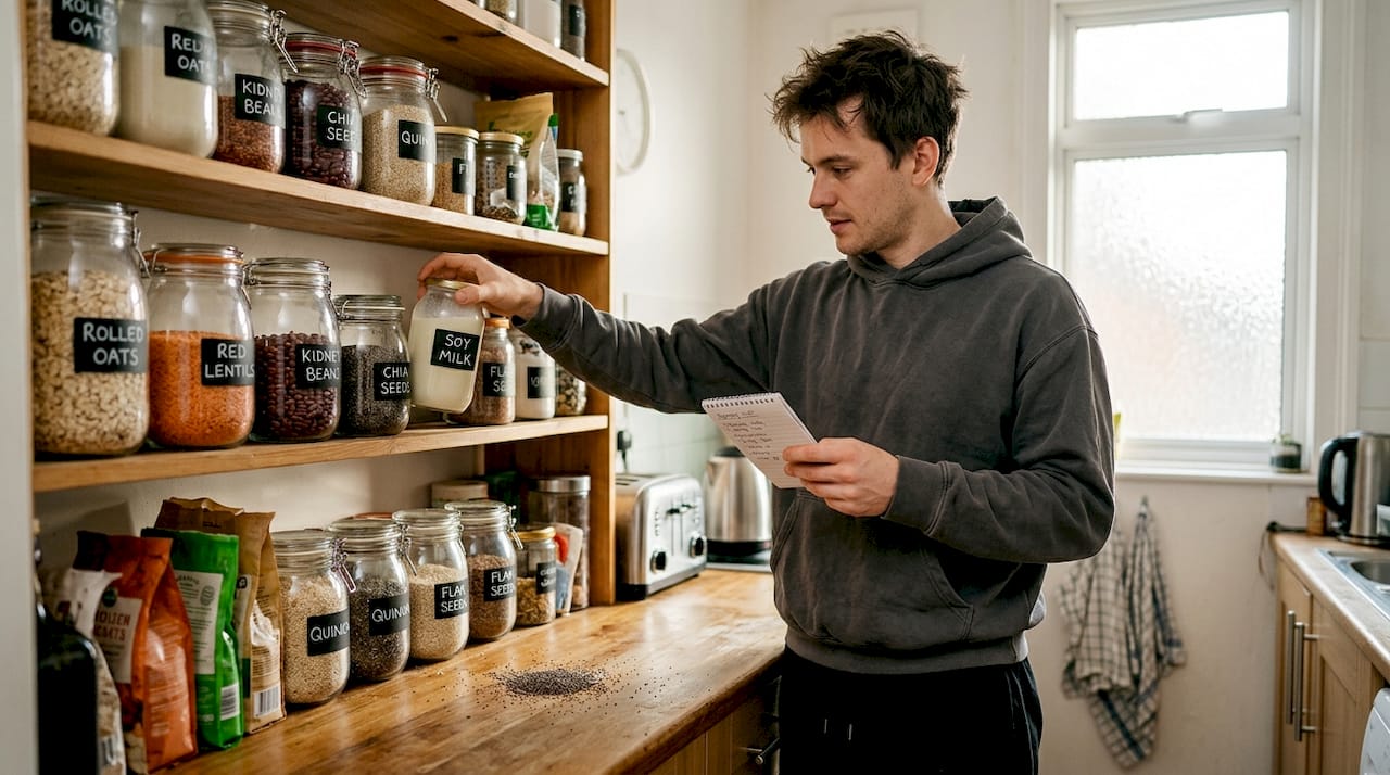 Man choosing plant-based pantry ingredients