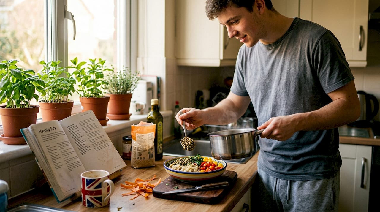 Man assembling a plant protein meal
