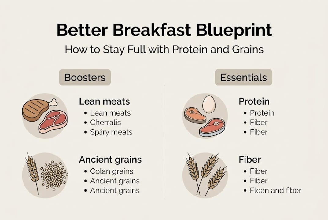 Infographic: protein and grains for breakfast satiety
