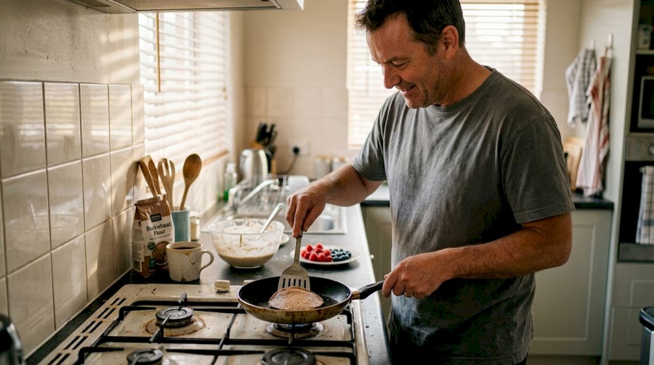 Man cooking with buckwheat flour