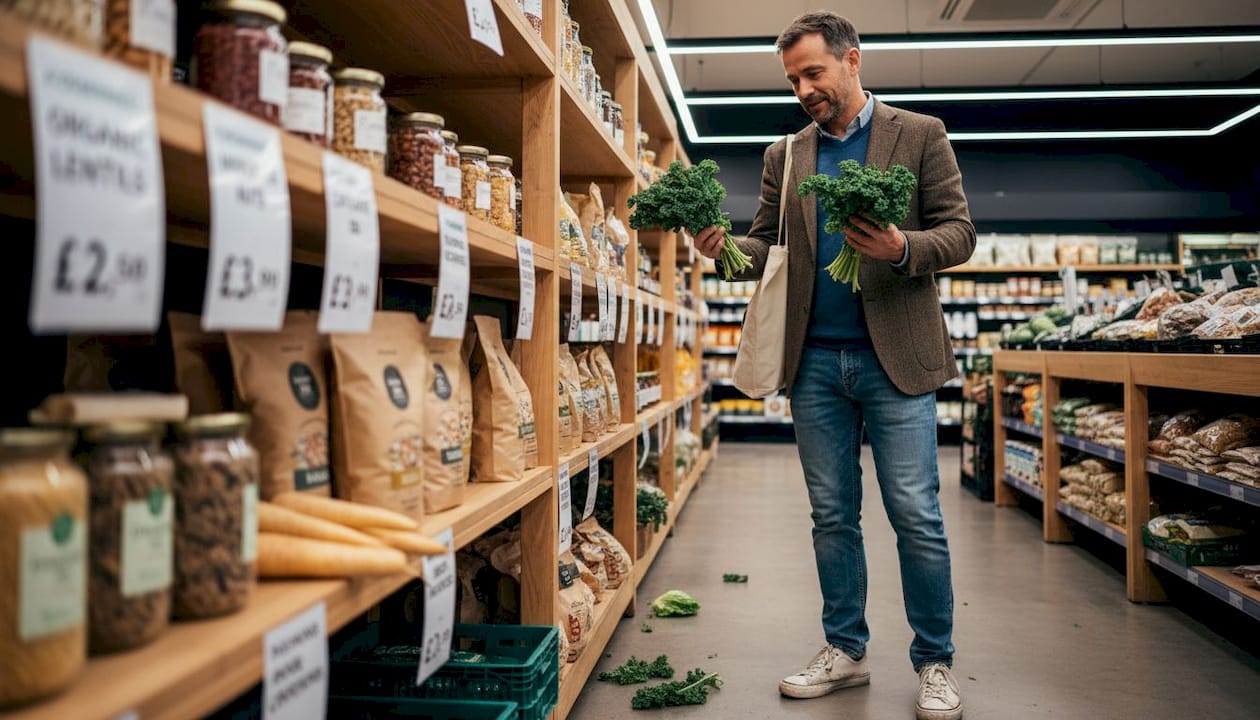 Man choosing vegetables at grocery store