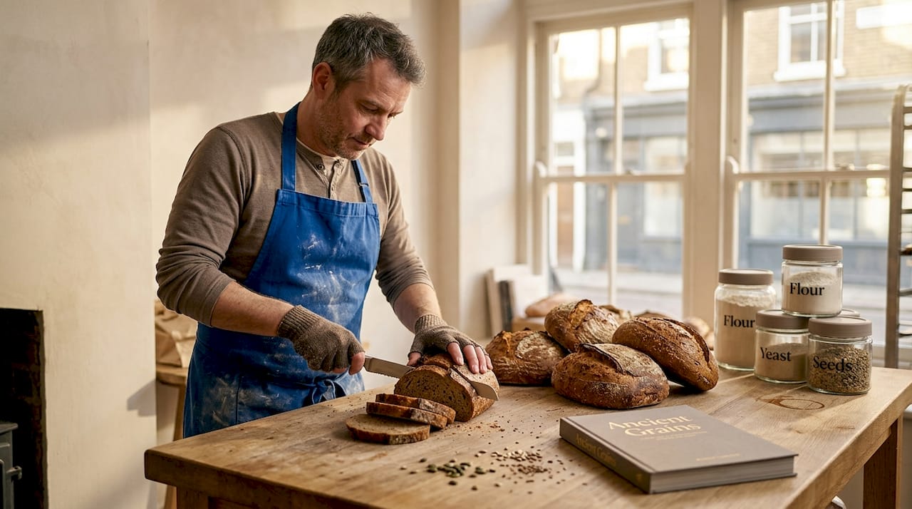 Slicing wholegrain spelt and rye bread