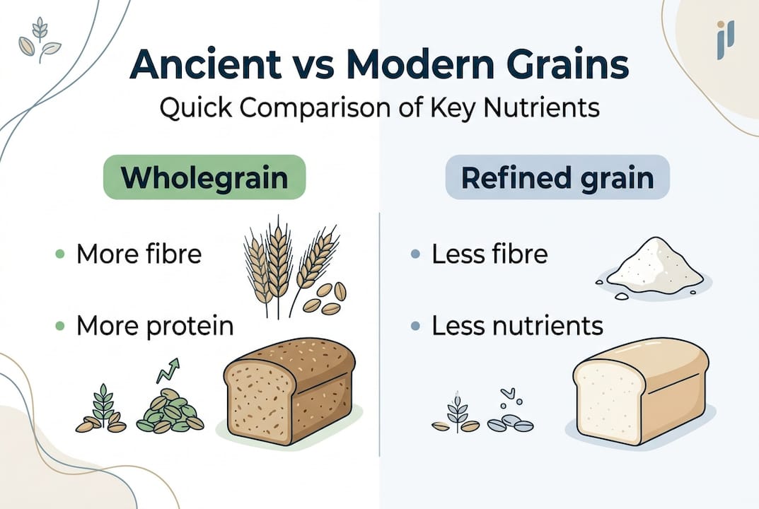 Infographic comparing ancient and modern grains