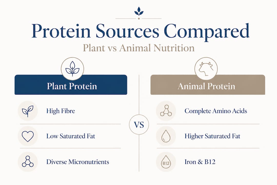 Infographic comparing plant and animal natural protein sources