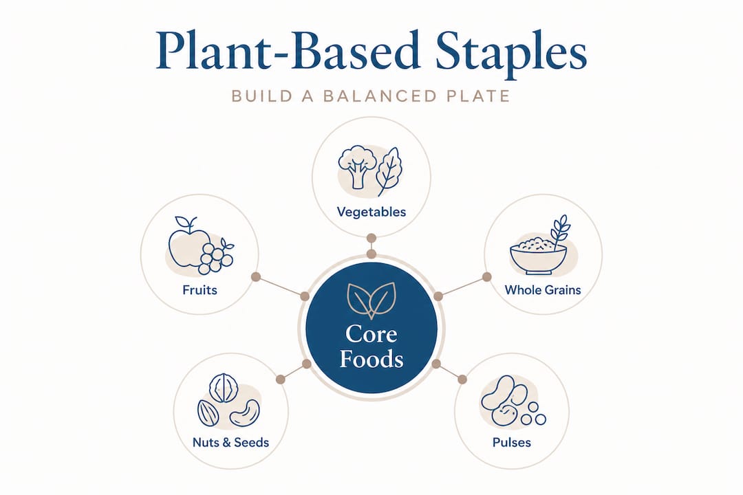 Infographic showing core plant-based food groups