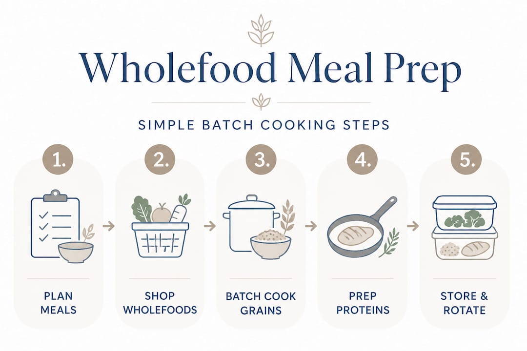 Infographic showing steps for wholefood meal prep