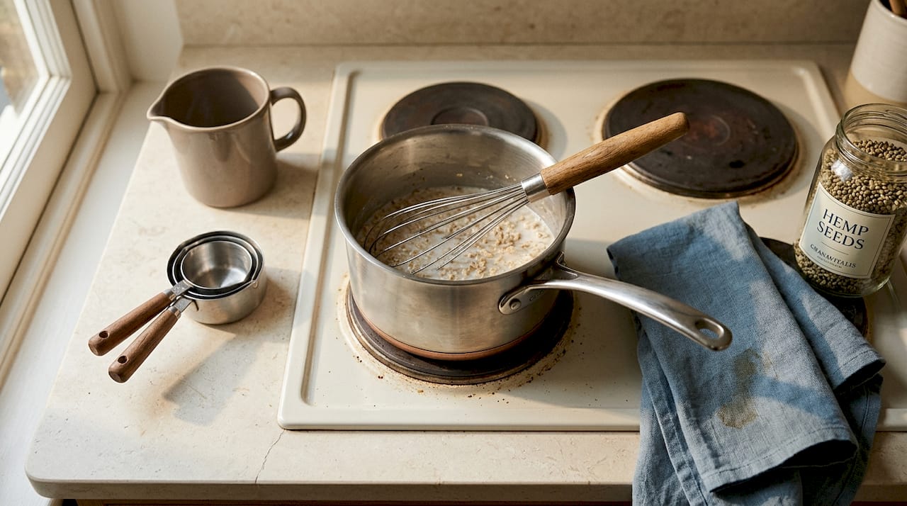 Saucepan and tools for vegan oatmeal