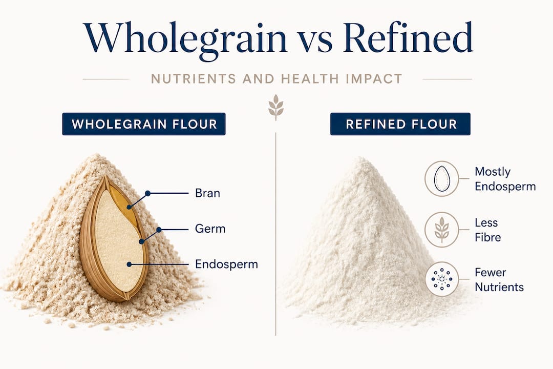 Infographic comparing wholegrain and refined flour features