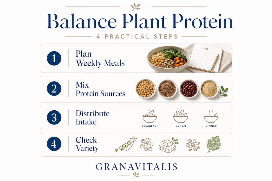 Infographic of steps for balancing plant-based protein