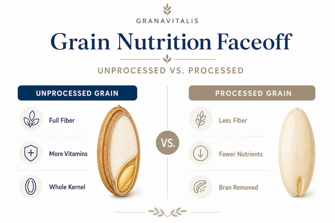 Infographic comparing unprocessed and processed grains