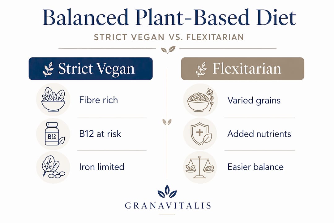 Infographic comparing vegan and flexitarian diet balance