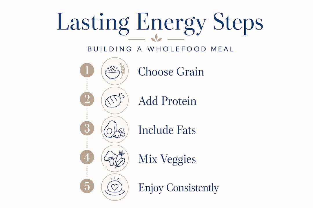 Infographic showing steps to make wholefood energy meals