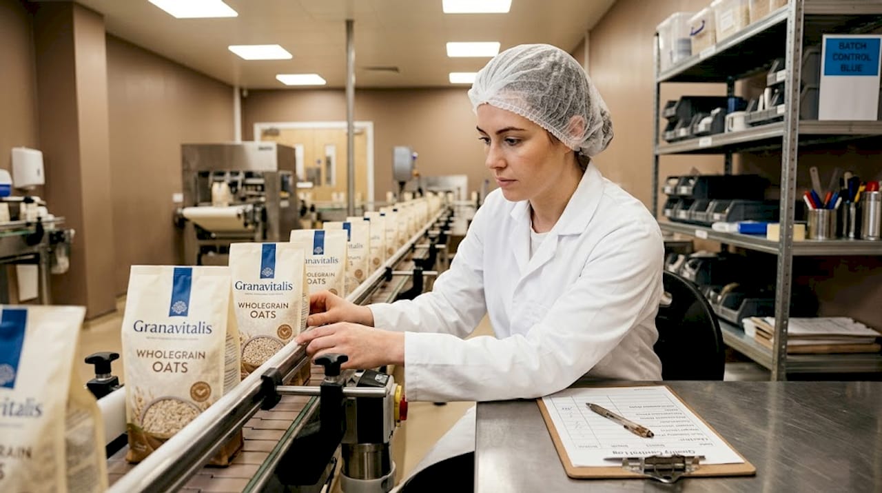 Technician observing food processing line
