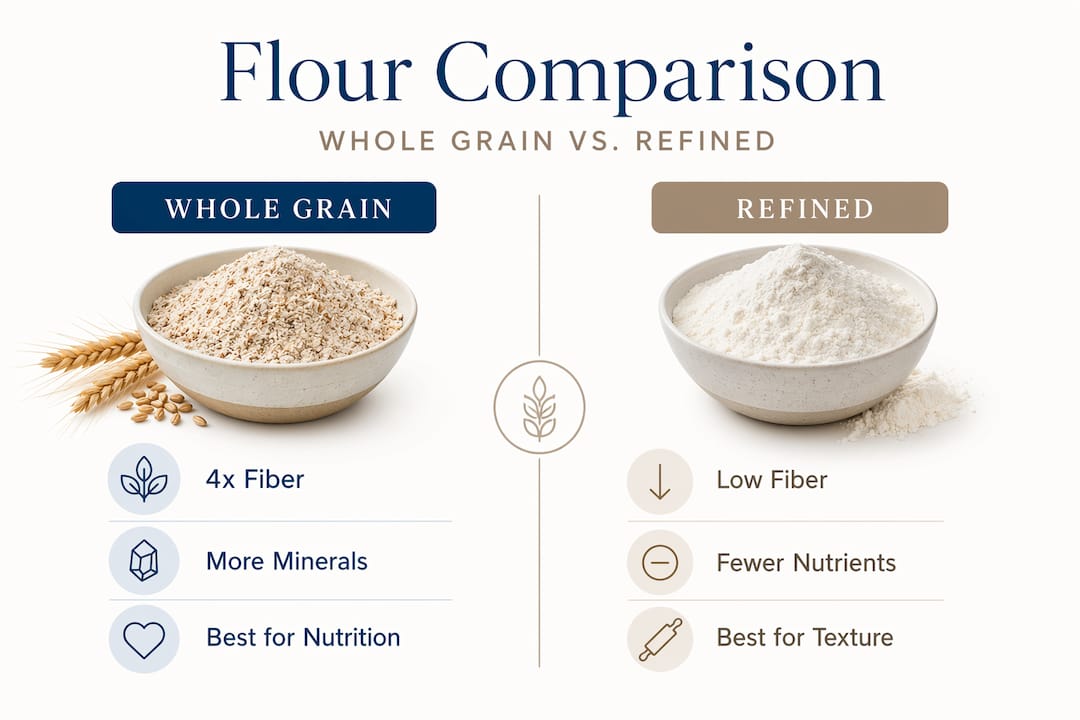 Infographic comparing whole grain and refined flour