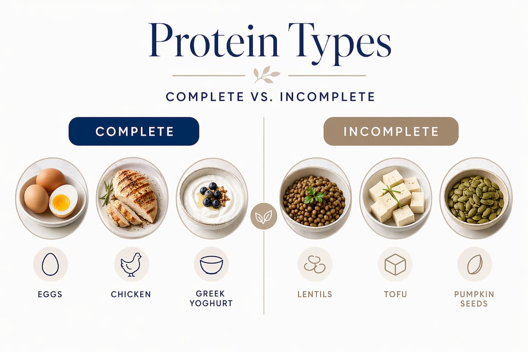 Infographic comparing complete vs incomplete proteins