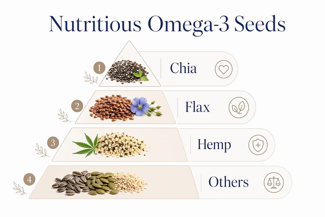Infographic ranking omega-rich seeds by nutrition