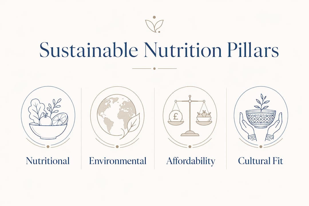 Infographic showing four pillars of sustainable nutrition
