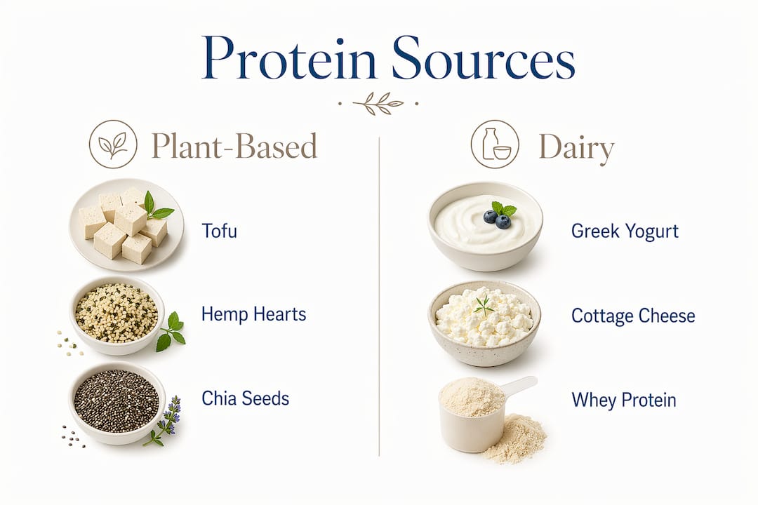 Infographic comparing plant-based and dairy protein sources