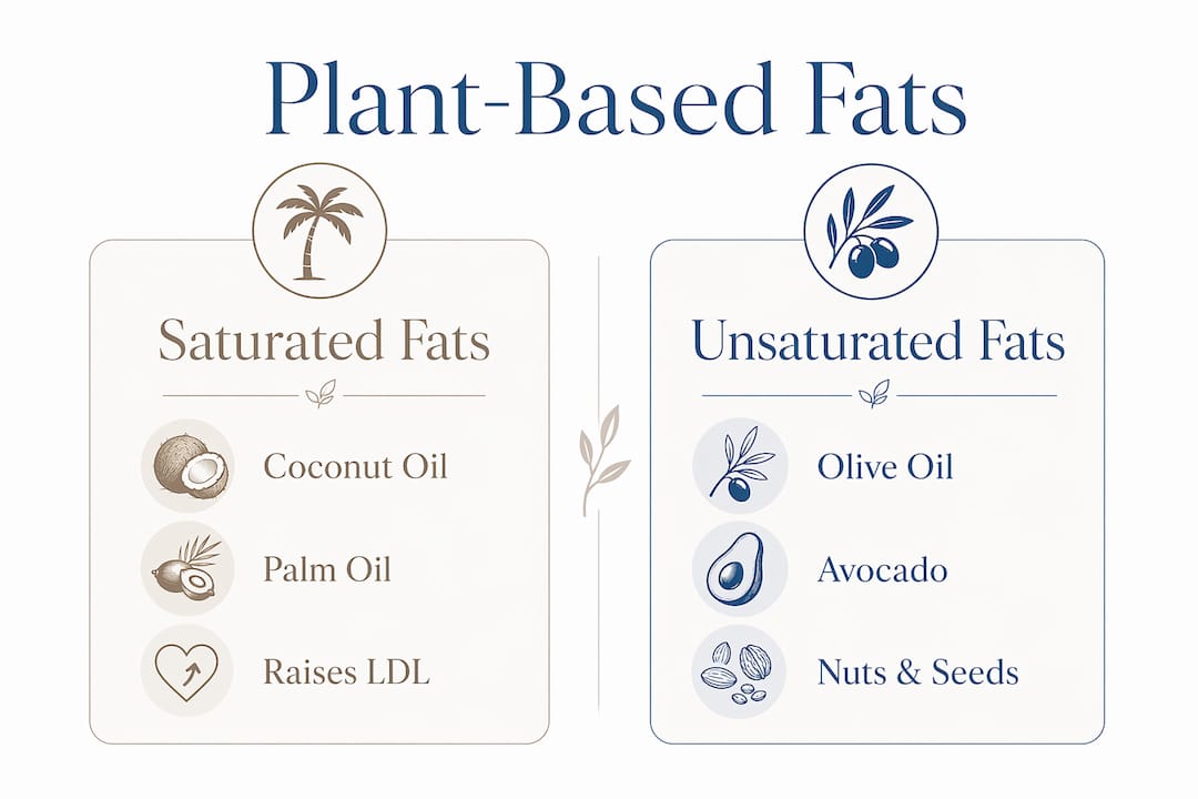 Infographic comparing saturated and unsaturated plant fats