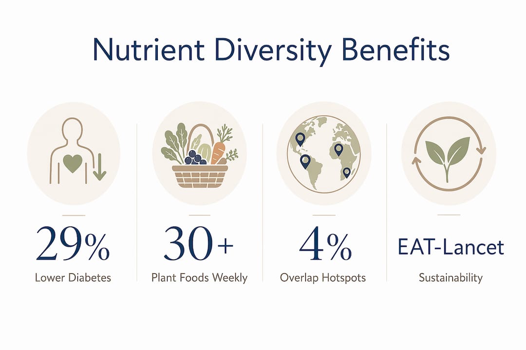 Infographic displaying key statistics about nutrient diversity benefits