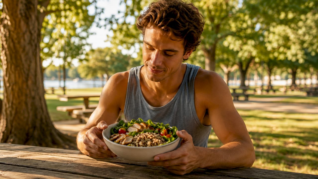 Man contemplating protein-rich post-workout meal